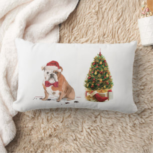 Coussin Rectangle Chien de Noël drôle avec arbre