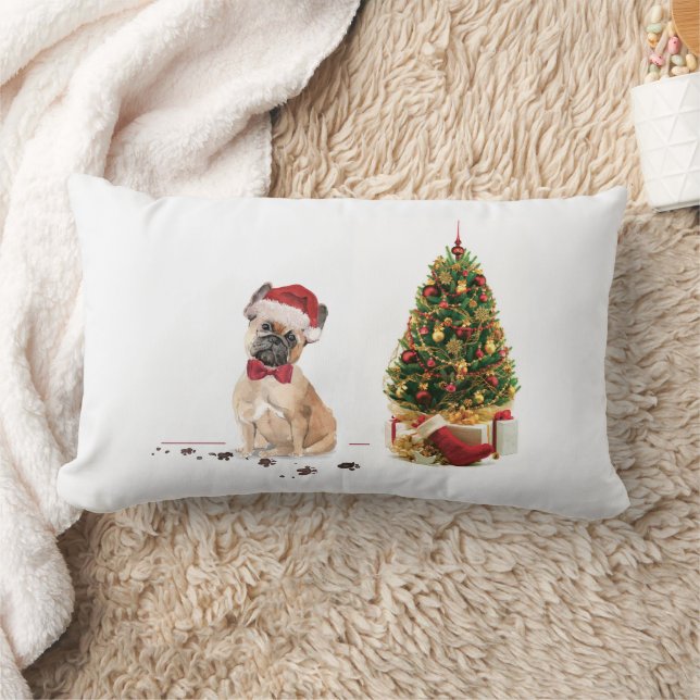 Coussin Rectangle Chien de Noël Funny avec arbre (Couverture)