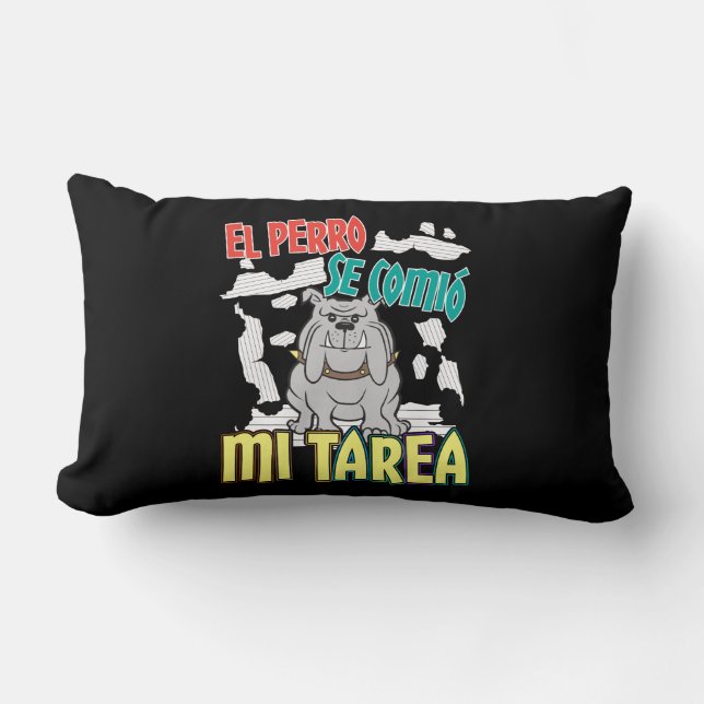 Coussin Rectangle Chien Espagnol A Mangé Mon Devoir - Perro Tarea (Recto)