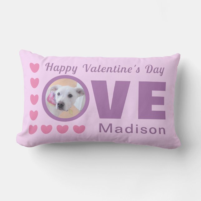 Coussin Rectangle Chien mignon amour Coeurs Valentines Jour Lavande (Recto)
