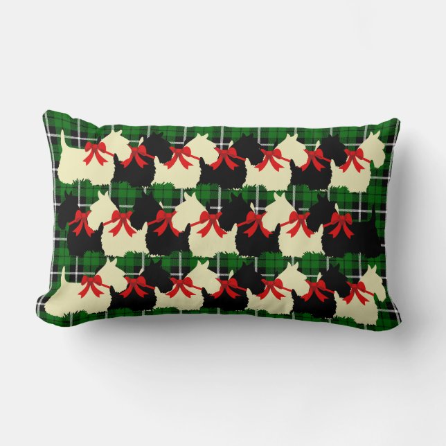 Coussin Rectangle Chien Scottish Terrier à carreaux vert île (Recto)
