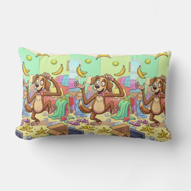 Coussin Rectangle Chien Singe Jongleur – Un Petit Chaos À La Maison (Recto)