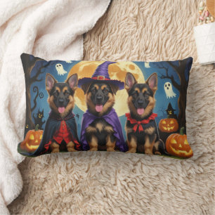 Coussin Rectangle Chiens bergers allemands Citrouille Halloween drôl