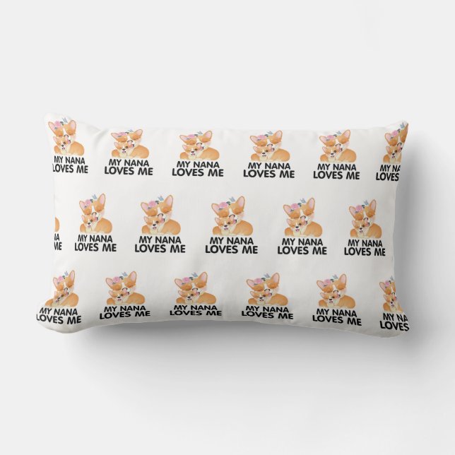 Coussin Rectangle Chiens Corgi Mignons - Ma Nana M'aime (Recto)
