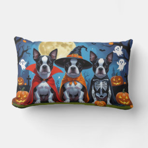 Coussin Rectangle Chiens de Boston Terrier Citrouille Halloween Funn