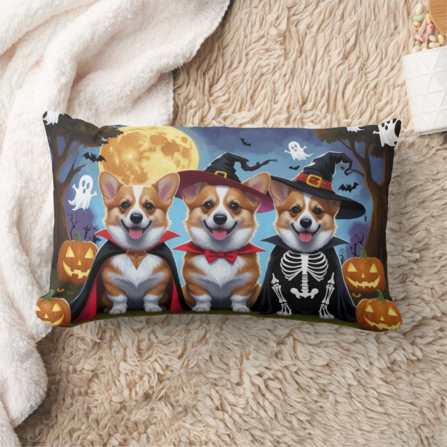 Coussin Rectangle Chiens de Corgi Citrouille Halloween Funny (Couverture)
