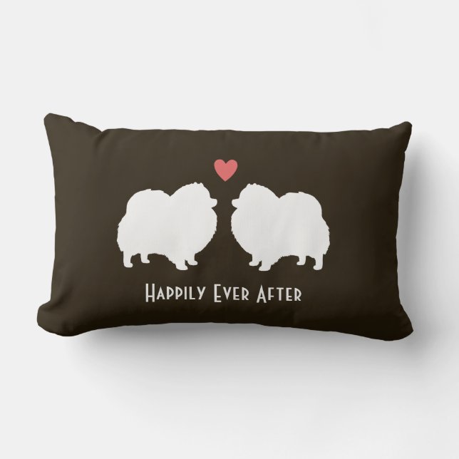 Coussin Rectangle Chiens de mariage Pomeranian blancs avec texte (Recto)