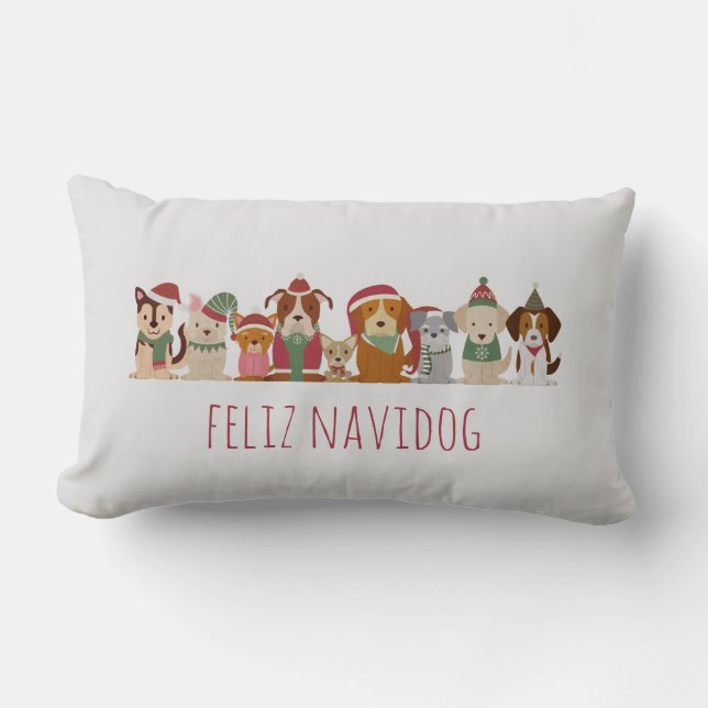 Coussin Rectangle Chiens de Noël Feliz Navidog (Recto)