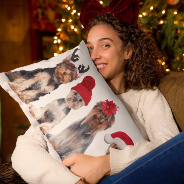 Coussin Rectangle Chiens De Terrier De Yorkshire Avec Casquettes De  (Créateur téléchargé)