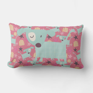 Coussin Rectangle Chiens, étoiles et fleurs