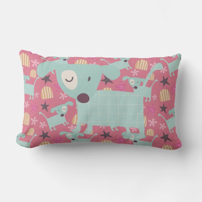 Coussin Rectangle Chiens, étoiles et fleurs (Recto)