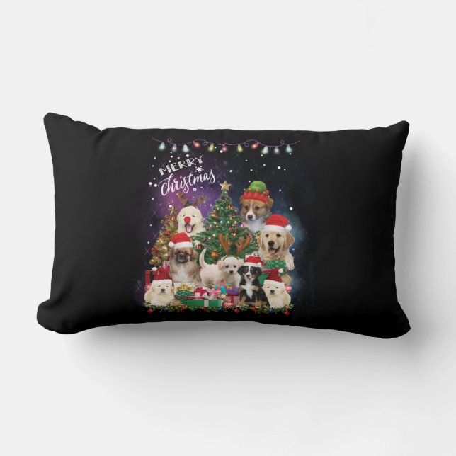 Coussin Rectangle Chiens Joyeux Noël Lumière (Recto)
