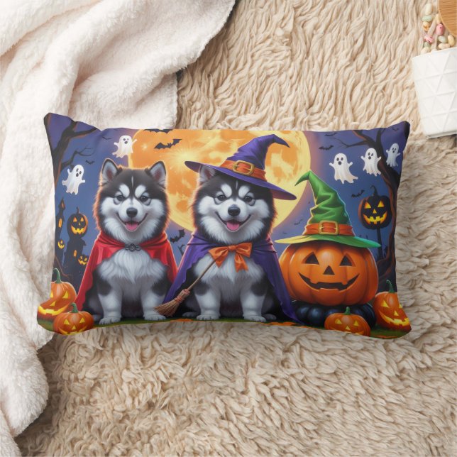 Coussin Rectangle Chiens malamuts de l'Alaska Citrouille Halloween d (Couverture)