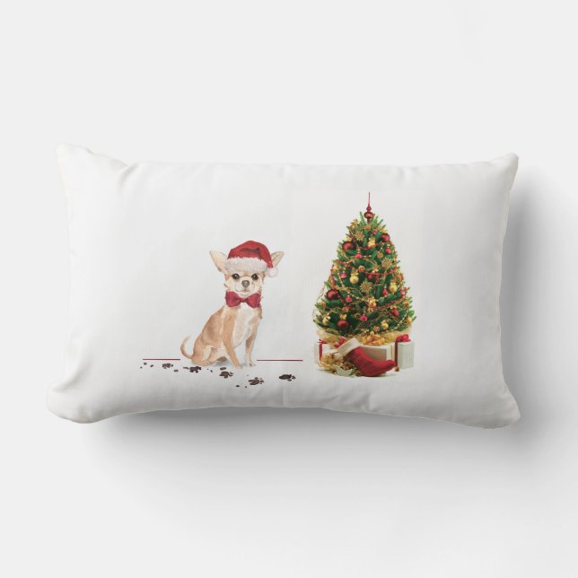 Coussin Rectangle Chihuahua Funny Chien de Noël avec arbre (Recto)