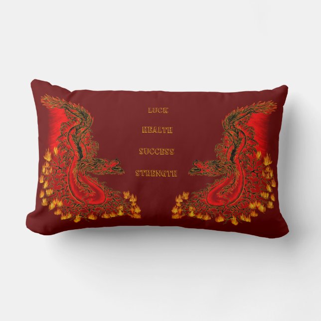 Coussin Rectangle Chine Dragon rouge et or design (Recto)