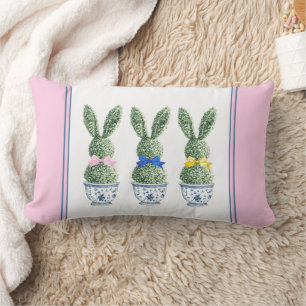 Coussin Rectangle Chinoiserie Bleue et Blanche avec Topiaires de Lap