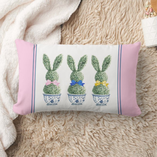 Coussin Rectangle Chinoiserie Bleue et Blanche avec Topiaires de Lap (Couverture)