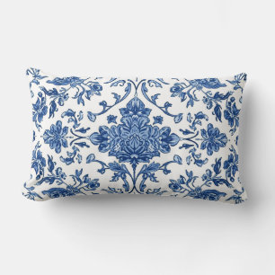 Coussin Rectangle Chinoiserie florale bleue aquarelle blanche
