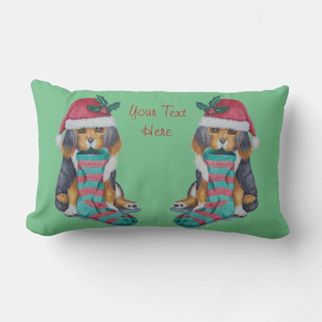 Coussin Rectangle chiot noir et brun mignon vêtu pour noël (Recto)