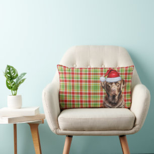 Coussin Rectangle Chocolat Amoureux des chiens Labrador Red Plaid Ho