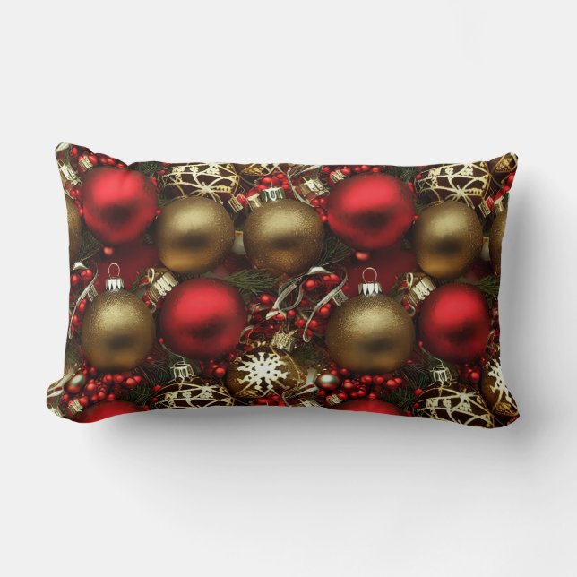 Coussin Rectangle Chocolat Brown et ornements de Noël rouge rubis (Recto)