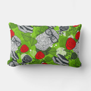 Coussin Rectangle Chouette en roses rouges