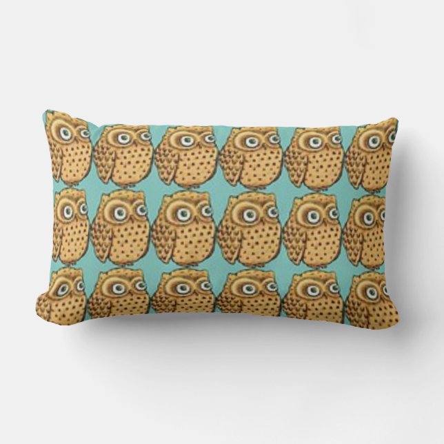 Coussin Rectangle Chouettes carrés ou Lumbar sur Bleu (Recto)