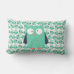 Coussin Rectangle Chouettes lunaires turquoises