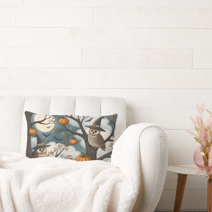 Coussin Rectangle Chouettes sur branches portant le casquette de sor