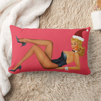 COUSSIN RECTANGLE CHRISTMAS CURVY PINUP GIRL LUMBAR PILLOW