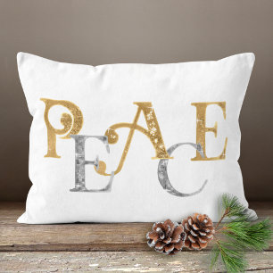 Coussin Rectangle Christmas Peace Gold n Silver Simple Nom moderne