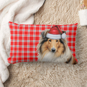 Coussin Rectangle Christmas Rough Collie Chien Red Holiday Plaid