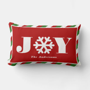Coussin Rectangle Christmas Stripe JOY Snowflake Nom de famille