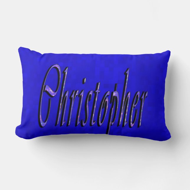 Coussin Rectangle Christopher, Nom, Logo, Sur La Mosaïque Bleue, (Recto)