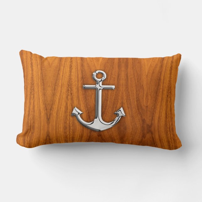 Coussin Rectangle Chrome comme l'Ancre sur le placage de teck (Recto)