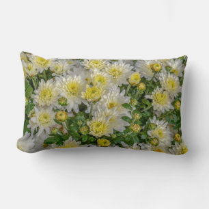 Coussin Rectangle Chrysanthème Floral Jaune Vert Blanc Blanc