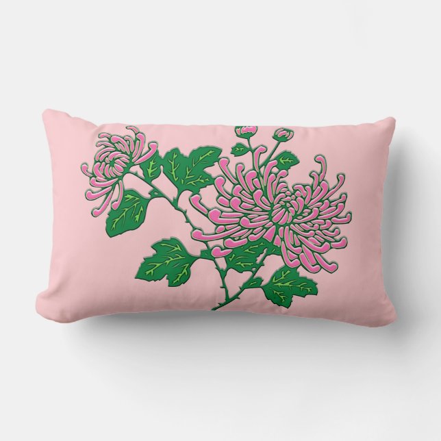 Coussin Rectangle Chrysanthèmes araignées chinois - rose tendre (Recto)