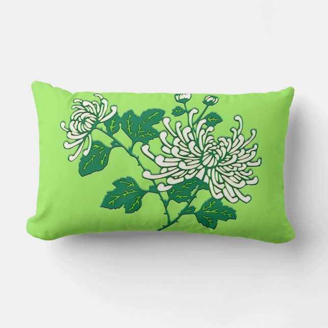 Coussin Rectangle Chrysanthèmes d'araignée chinois - blanc crémeux (Recto)