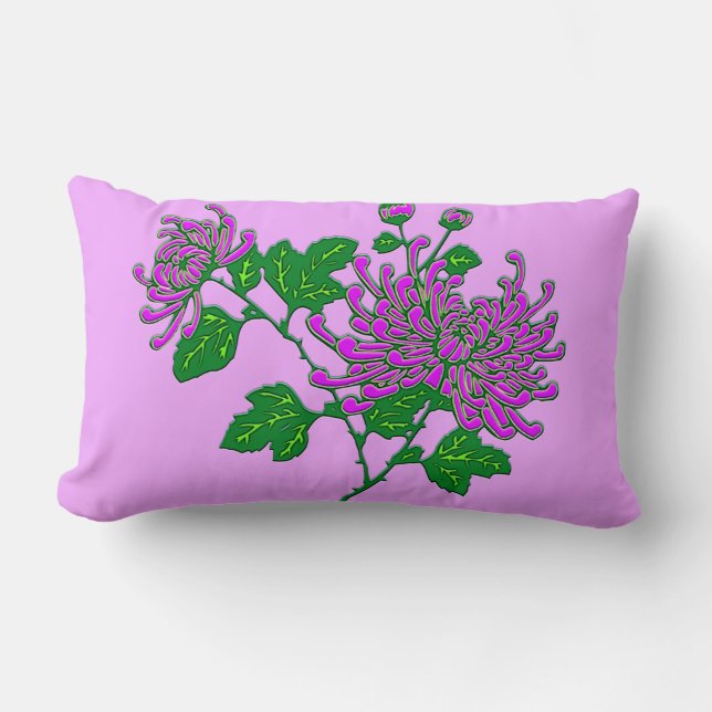 Coussin Rectangle Chrysanthèmes d'araignée chinois - lavande (Recto)