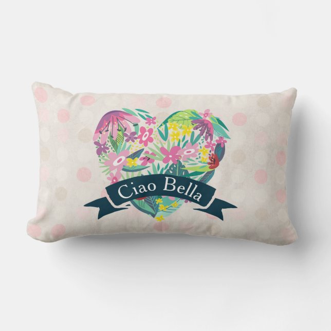 Coussin Rectangle Ciao Bella Cute Fleur de cœur sur Cercles Roses (Recto)