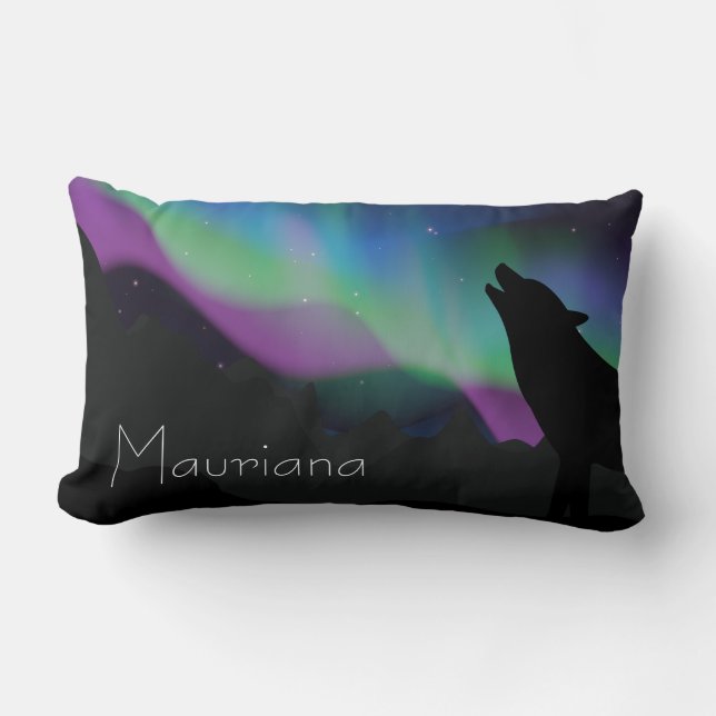 Coussin Rectangle Ciel étoilé de loup de l'aurore personnalisé (Recto)