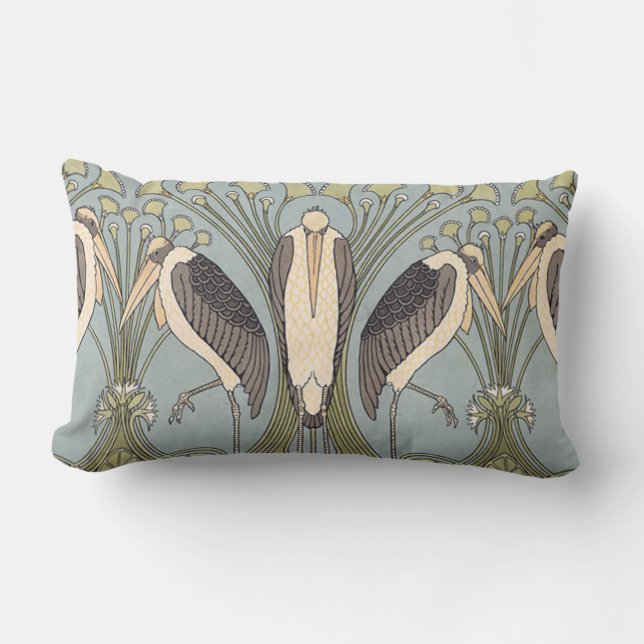 Coussin Rectangle Cigognes vintages de Nouveau d'art (Recto)