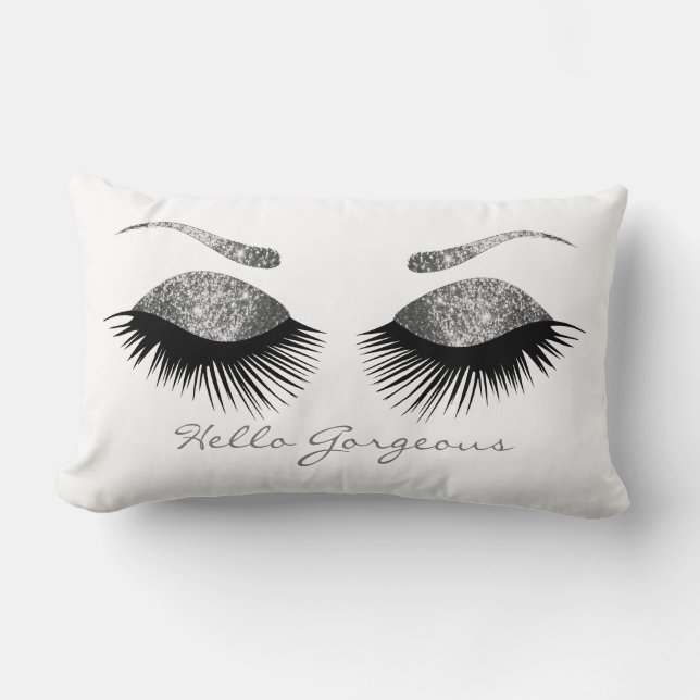 Coussin Rectangle Cil et fronts argentés - bonjour magnifique (Recto)