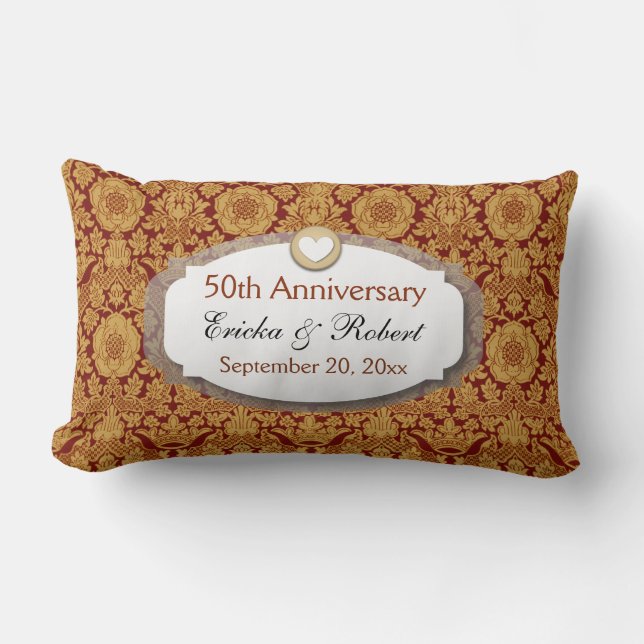 Coussin Rectangle cinquantième Or Z14 d'anniversaire de mariage (Recto)