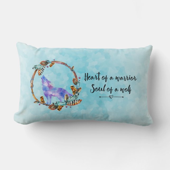 Coussin Rectangle Citation avec le loup hurlant dans une couronne de (Recto)