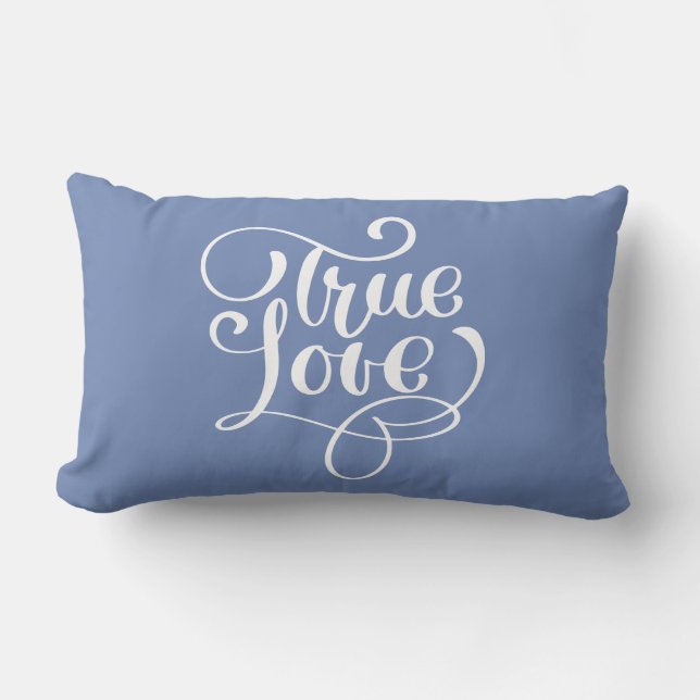 Coussin Rectangle Citation d'Amour Véritable Typographie Bleu Barbea (Recto)