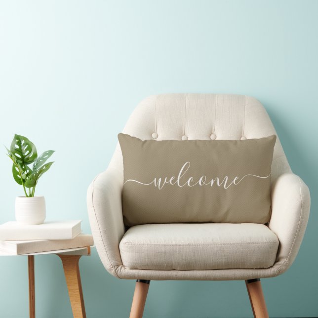 Coussin Rectangle Citation de bienvenue Chic Tan Calligraphie Typogr (Chaise)