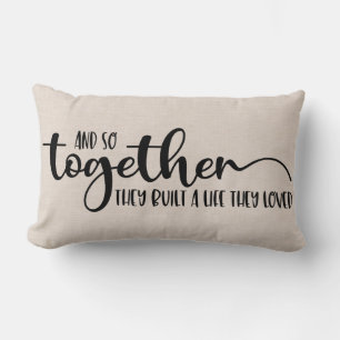 Coussin Rectangle Citation de couple d'amour en lin faux moderne