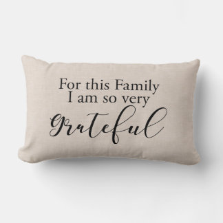 Coussin Rectangle Citation de gratitude de la famille de Faux lin mo