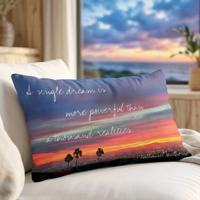 Coussin Rectangle Citation de rêve unique Photo Orange Bleu Coucher  (Créateur téléchargé)